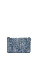 Women's Blue Long Chain Strap Jean Fabric Clutch Bag | Derimod Women's Blue Long Chain Strap Jean Fabric Clutch Bag | Derimod