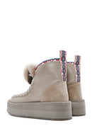 Women's Grey Thick-Soled Fur-Lined Leather Boots | Derimod Women's Grey Thick-Soled Fur-Lined Leather Boots | Derimod