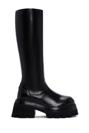Women's Black Thick High-Sole Zippered Leather Boots | Derimod Women's Black Thick High-Sole Zippered Leather Boots | Derimod