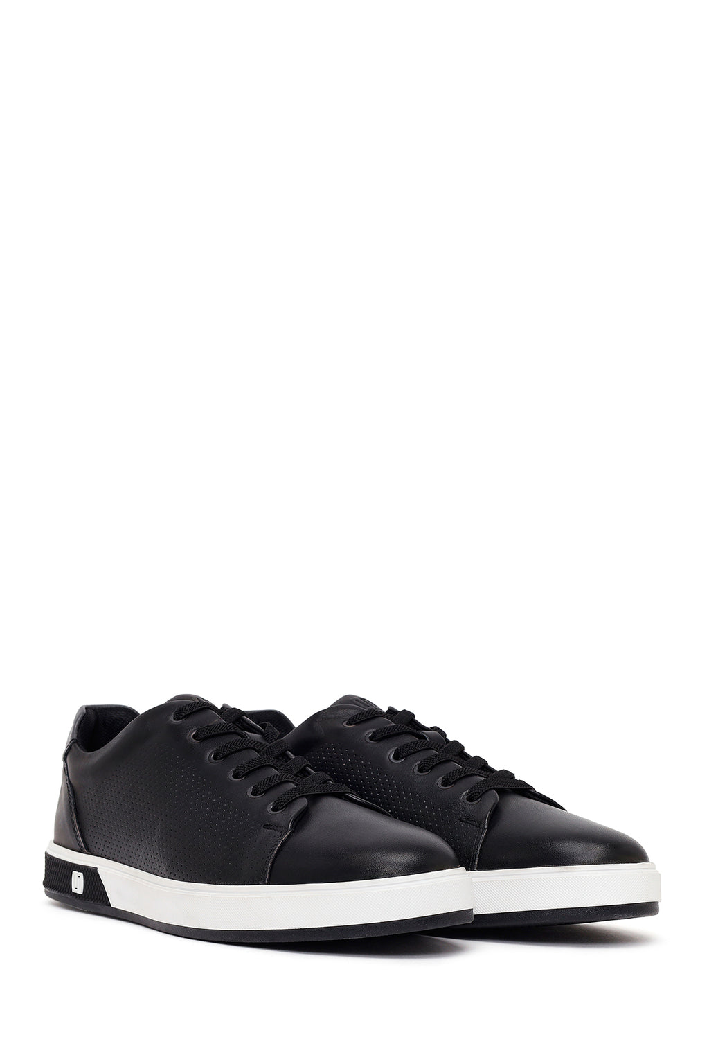 Erkek Siyah Bağcıklı Deri Sneaker