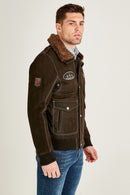 Air Force Erkek Kahverengi Yakası Kürklü Armalı Nubuk Deri Pilot Mont | Derimod Air Force Erkek Kahverengi Yakası Kürklü Armalı Nubuk Deri Pilot Mont | Derimod