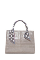Women's Mink Long Strap Crocodile Patterned Handbag with Accessory Detail | Derimod Women's Mink Long Strap Crocodile Patterned Handbag with Accessory Detail | Derimod