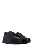 Kadın Siyah Bağcıklı Kalın Tabanlı Deri Sneaker | Derimod Kadın Siyah Bağcıklı Kalın Tabanlı Deri Sneaker | Derimod