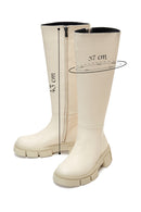 Women's Beige Zippered Leather Boots | Derimod Women's Beige Zippered Leather Boots | Derimod