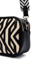 Women's Black Long Strap Patterned Crossbody Bag | Derimod Women's Black Long Strap Patterned Crossbody Bag | Derimod