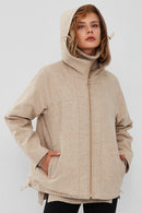 Roma Kadın Bej Kapüşonlu Çift Taraflı Oversize Deri Ceket | Derimod Roma Kadın Bej Kapüşonlu Çift Taraflı Oversize Deri Ceket | Derimod