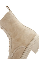 Women's Beige Zippered Suede Leather Combat Boots | Derimod Women's Beige Zippered Suede Leather Combat Boots | Derimod