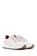 Women's Beige Leather Quilted Sneaker | Derimod Women's Beige Leather Quilted Sneaker | Derimod