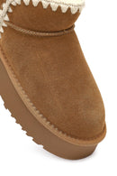 Woman Camel Suede Teddy Boots | Derimod Woman Camel Suede Teddy Boots | Derimod