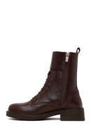 Woman Brown Zip Closure Thick-Soled Leather Combat Boots | Derimod Woman Brown Zip Closure Thick-Soled Leather Combat Boots | Derimod