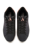 Skechers Women's Black Uno Court Lace-Up Chunky Sole Leather Sneakers | Derimod Skechers Women's Black Uno Court Lace-Up Chunky Sole Leather Sneakers | Derimod