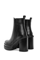 Women's Black Zippered High Thick Leather Heeled Boots | Derimod Women's Black Zippered High Thick Leather Heeled Boots | Derimod