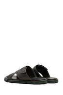 Men's Khaki Striped Casual Leather Slippers | Derimod Men's Khaki Striped Casual Leather Slippers | Derimod