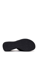 Woman Black Stone-Embellished Wedge-Heel Fabric Slipper | Derimod Woman Black Stone-Embellished Wedge-Heel Fabric Slipper | Derimod