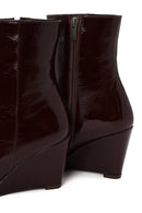 Woman Burgundy Zip Closure Wedge Heel Leather Boots | Derimod Woman Burgundy Zip Closure Wedge Heel Leather Boots | Derimod