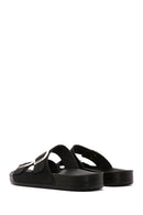 Men's Black Double Buckle Suede Leather Slippers | Derimod Men's Black Double Buckle Suede Leather Slippers | Derimod