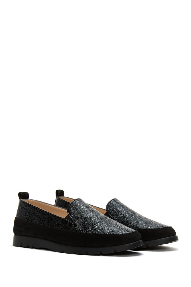 Kadın Siyah Simli Deri Comfort Loafer_2