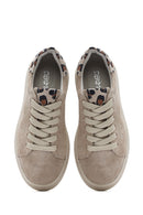 Women's Beige Lace-Up Suede Leather Sneaker | Derimod Women's Beige Lace-Up Suede Leather Sneaker | Derimod