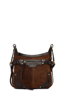 Woman Brown Long-Strap Suede Crossbody Bag | Derimod Woman Brown Long-Strap Suede Crossbody Bag | Derimod