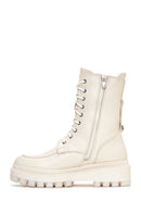 Women's Beige Zippered Leather Combat Boots | Derimod Women's Beige Zippered Leather Combat Boots | Derimod