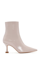 Women's Beige Patent Leather Thin Heeled Boots | Derimod Women's Beige Patent Leather Thin Heeled Boots | Derimod