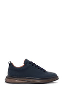 Men's Navy Blue Lace-Up Leather Sneaker | Derimod Men's Navy Blue Lace-Up Leather Sneaker | Derimod