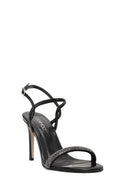 Women's Black Ankle Buckle Stone High Thin Heel Sandals | Derimod Women's Black Ankle Buckle Stone High Thin Heel Sandals | Derimod