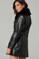 Rhoda Women's Black Fur Leather Trench Coat | Derimod Rhoda Women's Black Fur Leather Trench Coat | Derimod