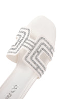 Women's White Stone Slippers | Derimod Women's White Stone Slippers | Derimod