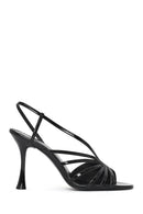 Women's Black Ankle Buckle High Thin Heel Metallic Leather Sandals | Derimod Women's Black Ankle Buckle High Thin Heel Metallic Leather Sandals | Derimod