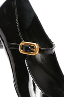 Kadın Siyah Bantlı Rugan Deri Babet | Derimod Kadın Siyah Bantlı Rugan Deri Babet | Derimod