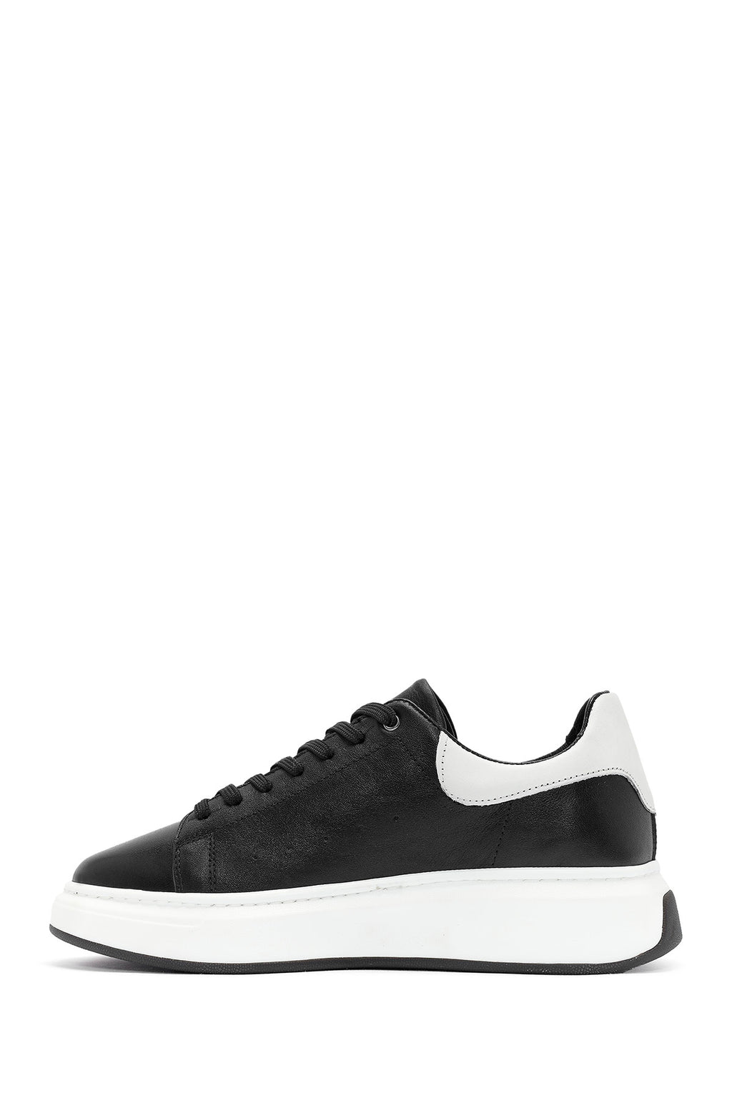 Erkek Siyah Bağcıklı Deri Sneaker