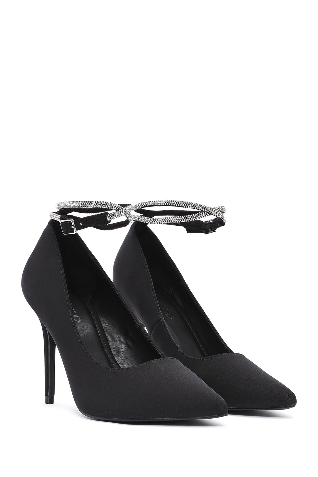 Kadın Siyah Bilekten Bağlamalı İnce Topuklu Stiletto