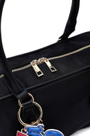 Women's Black Long Strap Accessory Detailed Fabric Handbag | Derimod Women's Black Long Strap Accessory Detailed Fabric Handbag | Derimod