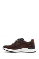 Men's Brown Crocodile Patterned Lace-Up Leather Sneakers | Derimod Men's Brown Crocodile Patterned Lace-Up Leather Sneakers | Derimod