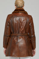 New Alexandra Camel Kadın Kürklü Deri Kaban | Derimod New Alexandra Camel Kadın Kürklü Deri Kaban | Derimod