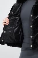 Melrose Women's Black Teddy Leather Jacket | Derimod Melrose Women's Black Teddy Leather Jacket | Derimod