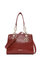 Women's Claret Red Long Strap Crocodile Patterned Classic Shoulder Bag | Derimod Women's Claret Red Long Strap Crocodile Patterned Classic Shoulder Bag | Derimod
