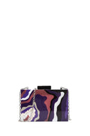 Women's Black Patterned Long Chain Strap Mini Box Clutch Bag | Derimod Women's Black Patterned Long Chain Strap Mini Box Clutch Bag | Derimod