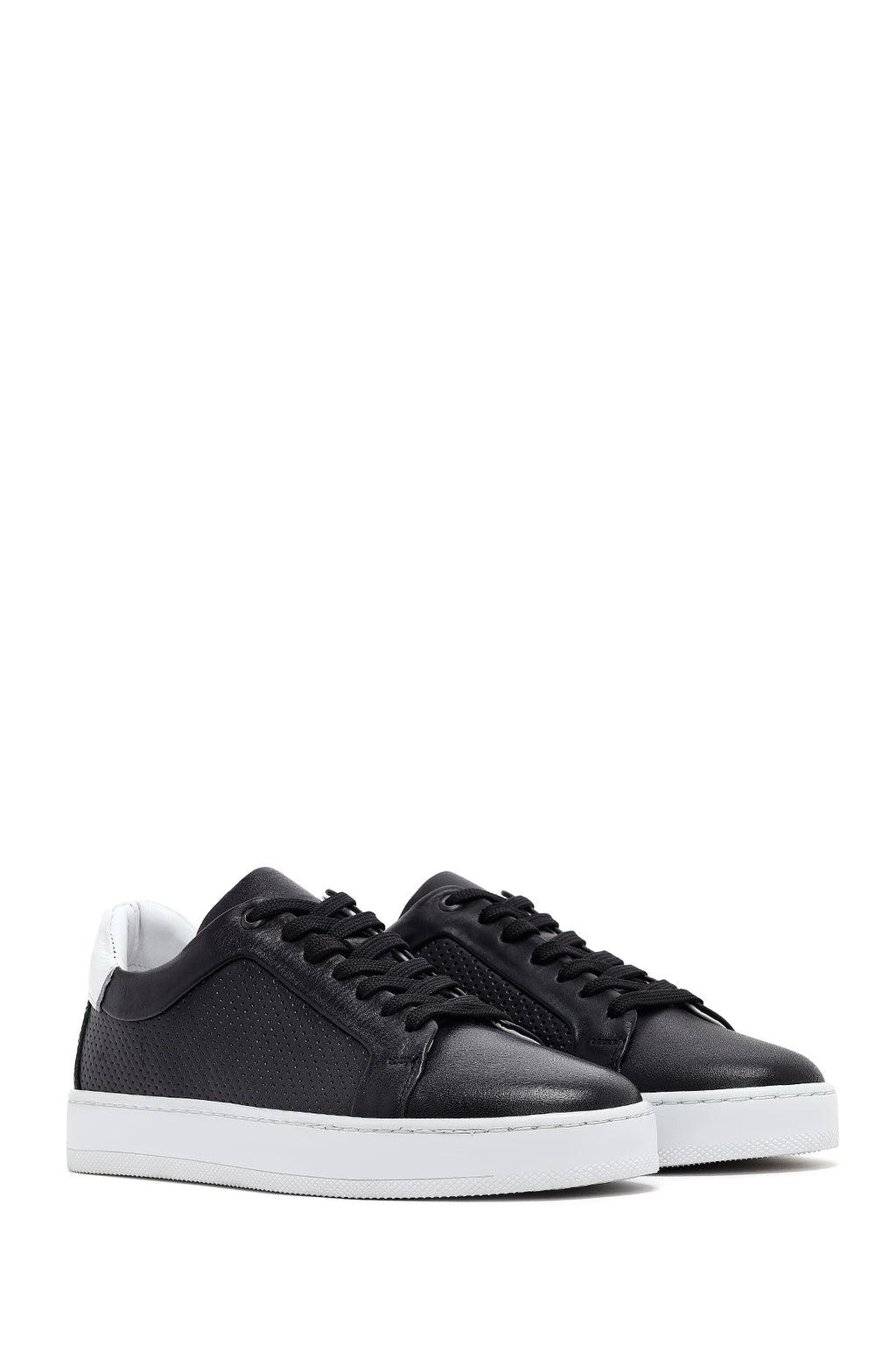 Erkek Siyah Bağcıklı Deri Sneaker