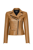 Bella Kadın Camel Biker Kısa Deri Ceket | Derimod Bella Kadın Camel Biker Kısa Deri Ceket | Derimod