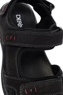 Erkek Siyah Nubuk Deri Sandalet | Derimod Erkek Siyah Nubuk Deri Sandalet | Derimod