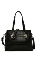 Woman Black Long-Strap Crocodile-Embossed Shoulder Bag | Derimod Woman Black Long-Strap Crocodile-Embossed Shoulder Bag | Derimod