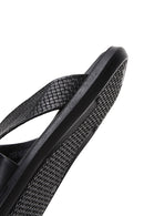Men's Black Knitted Patterned Leather Slippers | Derimod Men's Black Knitted Patterned Leather Slippers | Derimod