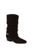 Woman Dark Mink Thick-Heeled Suede Cowboy Boots | Derimod Woman Dark Mink Thick-Heeled Suede Cowboy Boots | Derimod