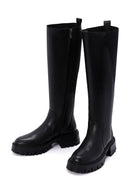 Women's Black Zippered Thick Soled Leather Boots | Derimod Women's Black Zippered Thick Soled Leather Boots | Derimod