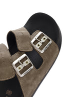 Men's Mink Double Buckle Suede Leather Slippers | Derimod Men's Mink Double Buckle Suede Leather Slippers | Derimod