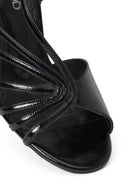 Women's Black Ankle Buckle High Thin Heel Metallic Leather Sandals | Derimod Women's Black Ankle Buckle High Thin Heel Metallic Leather Sandals | Derimod