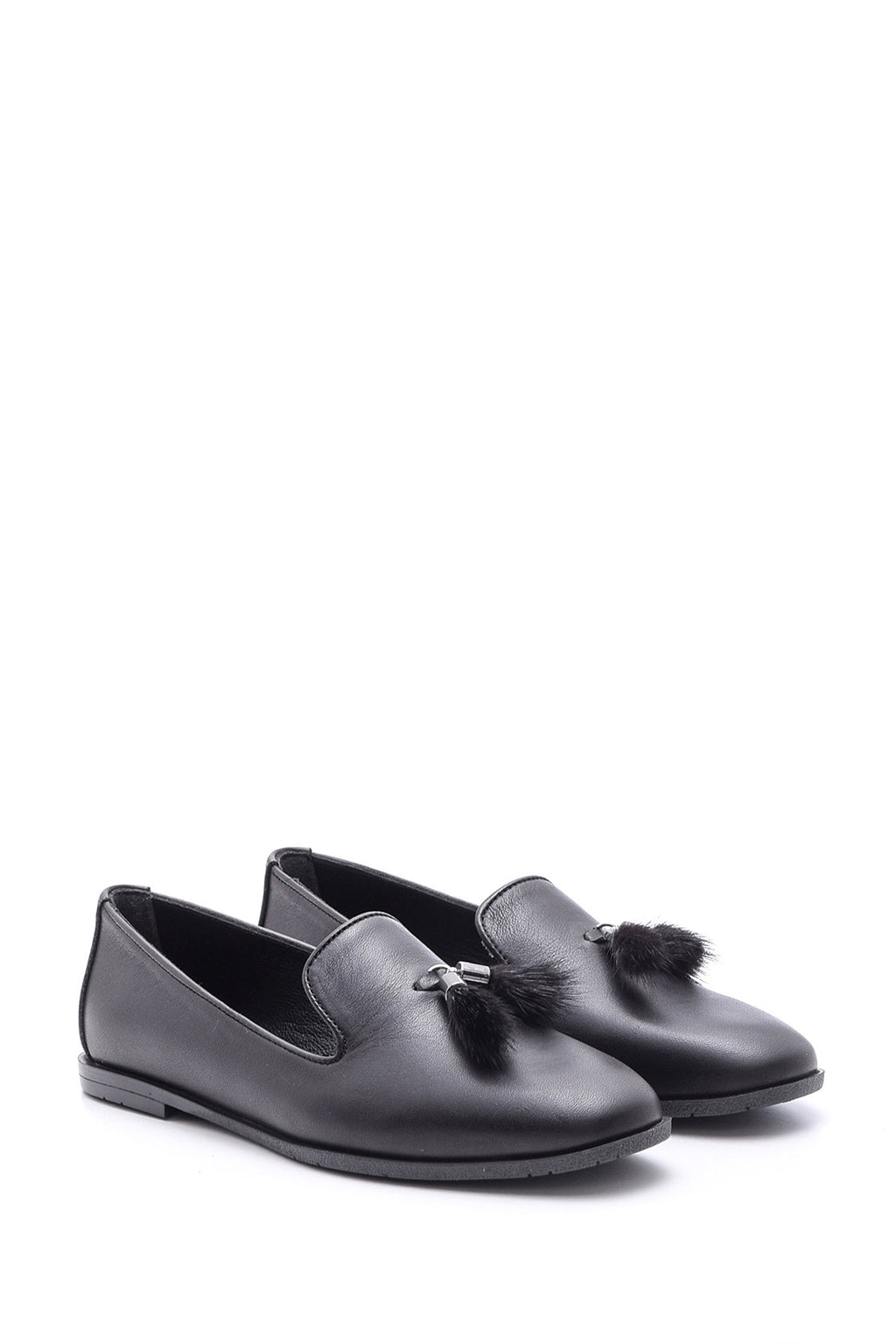 Kadın Tüy Detaylı Deri Loafer