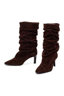 Woman Brown Thin-Heeled Suede Boots | Derimod Woman Brown Thin-Heeled Suede Boots | Derimod